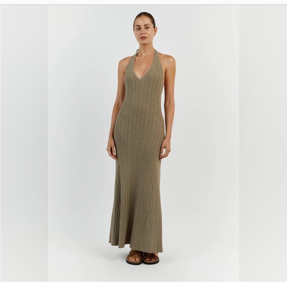 DISSH SIENNA MOSS PLUNGE HALTER MIDI